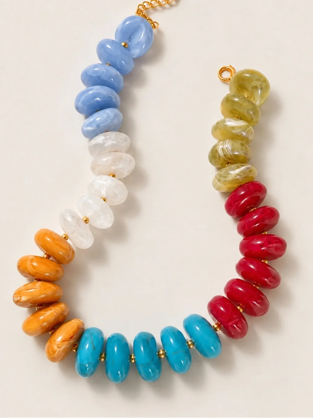 New! Blue Orange Red Colorblock Chunky Preppy Statement Necklace NWOT 5074